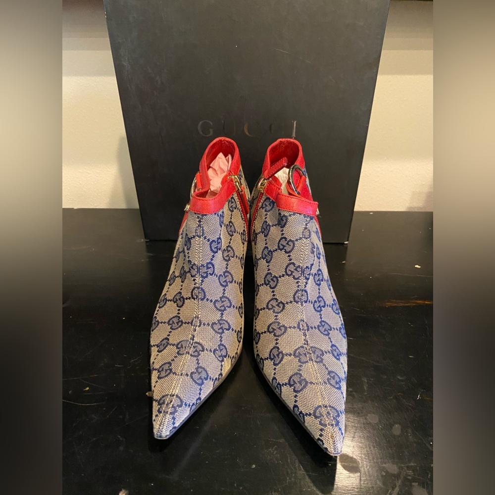 GUCCI GG TOM FORD BOOTIES BLUE/RED Size:7.5  FANTASTIC  PREOWNED CONDITION